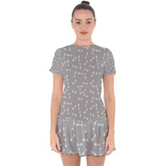 Fish Bones Pattern Drop Hem Mini Chiffon Dress