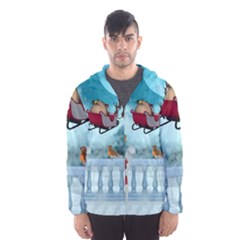 Christmas Design, Santa Claus With Reindeer In The Sky Hooded Wind Breaker (men) by FantasyWorld7