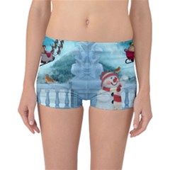 Christmas Design, Santa Claus With Reindeer In The Sky Reversible Boyleg Bikini Bottoms by FantasyWorld7