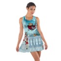 Christmas Design, Santa Claus With Reindeer In The Sky Cotton Racerback Dress View1