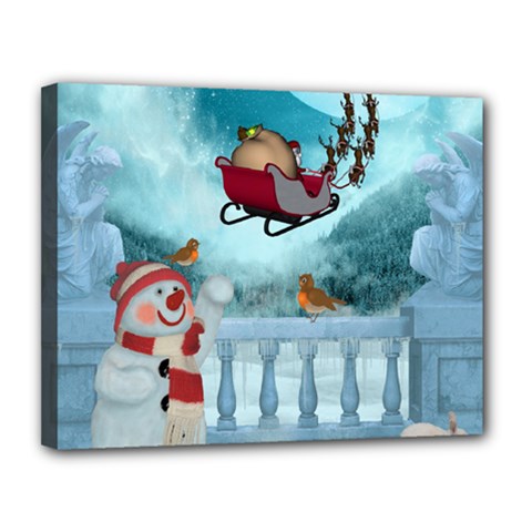 Christmas Design, Santa Claus With Reindeer In The Sky Canvas 14  X 11  by FantasyWorld7