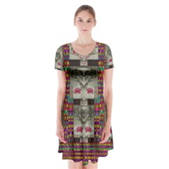 Wings Of Love In Peace And Freedom Short Sleeve V-neck Flare Dress by pepitasart