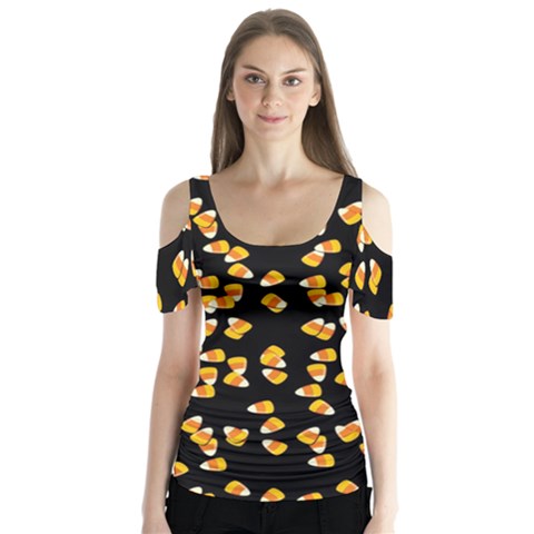 Candy Corn Butterfly Sleeve Cutout Tee  by Valentinaart