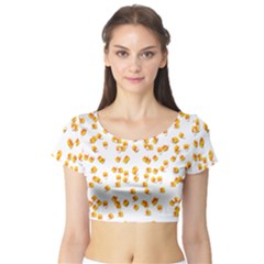 Candy Corn Short Sleeve Crop Top by Valentinaart