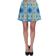 Blue Nice Daisy Flower Ang Yellow Squares Skater Skirt by MaryIllustrations