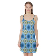 Blue Nice Daisy Flower Ang Yellow Squares Satin Night Slip by MaryIllustrations