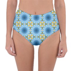 Blue Nice Daisy Flower Ang Yellow Squares Reversible High-waist Bikini Bottoms