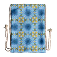 Blue Nice Daisy Flower Ang Yellow Squares Drawstring Bag (large) by MaryIllustrations