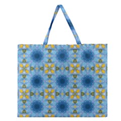 Blue Nice Daisy Flower Ang Yellow Squares Zipper Large Tote Bag by MaryIllustrations