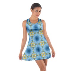 Blue Nice Daisy Flower Ang Yellow Squares Cotton Racerback Dress by MaryIllustrations