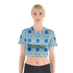 Blue Nice Daisy Flower Ang Yellow Squares Cotton Crop Top by MaryIllustrations