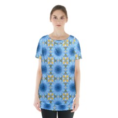 Blue Nice Daisy Flower Ang Yellow Squares Skirt Hem Sports Top