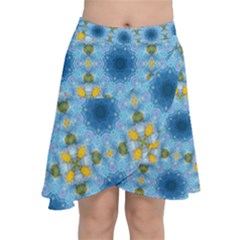 Blue Nice Daisy Flower Ang Yellow Squares Chiffon Wrap