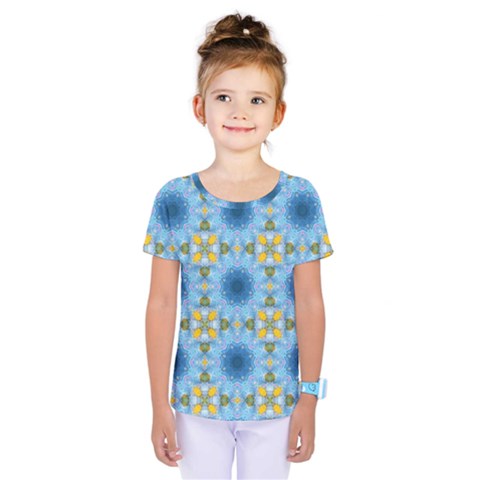 Blue Nice Daisy Flower Ang Yellow Squares Kids  One Piece Tee by MaryIllustrations