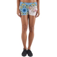 Pink And White Flowers  Yoga Shorts