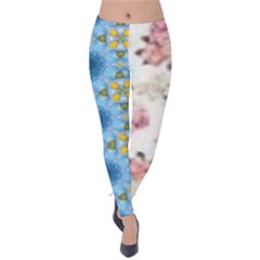 Pink And White Flowers  Velvet Leggings by MaryIllustrations