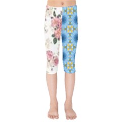 Pink And White Flowers  Kids  Capri Leggings 