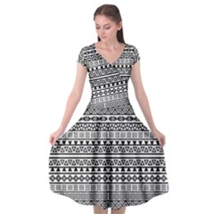 Aztec Influence Pattern Cap Sleeve Wrap Front Dress