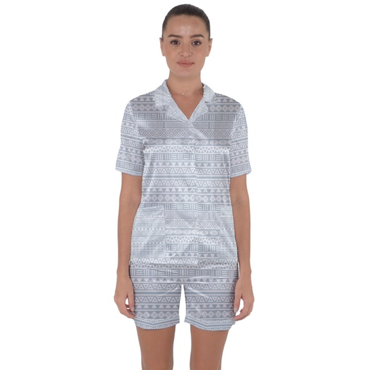 Aztec Influence Pattern Satin Short Sleeve Pyjamas Set