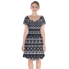 Aztec Influence Pattern Short Sleeve Bardot Dress by ValentinaDesign