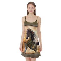 Steampunk, Wonderful Steampunk Horse With Clocks And Gears, Golden Design Satin Night Slip by FantasyWorld7