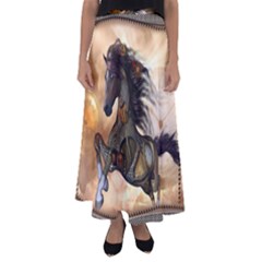 Steampunk, Wonderful Steampunk Horse With Clocks And Gears, Golden Design Flared Maxi Skirt by FantasyWorld7