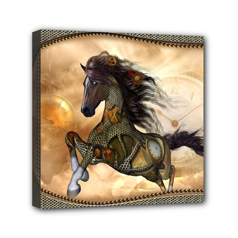 Steampunk, Wonderful Steampunk Horse With Clocks And Gears, Golden Design Mini Canvas 6  X 6  by FantasyWorld7