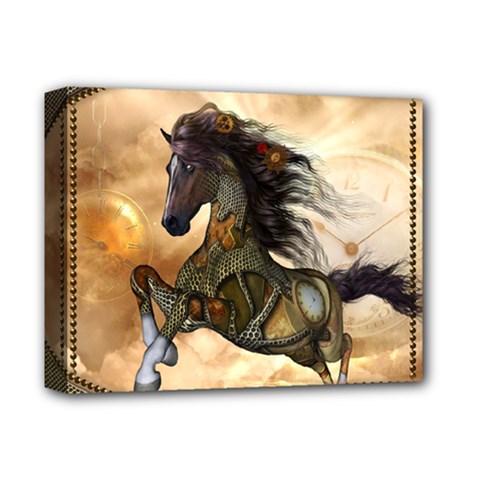 Steampunk, Wonderful Steampunk Horse With Clocks And Gears, Golden Design Deluxe Canvas 14  X 11  by FantasyWorld7