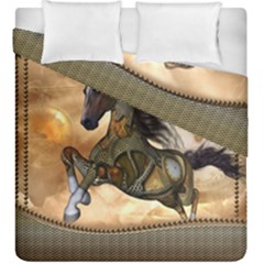 Steampunk, Wonderful Steampunk Horse With Clocks And Gears, Golden Design Duvet Cover Double Side (king Size) by FantasyWorld7