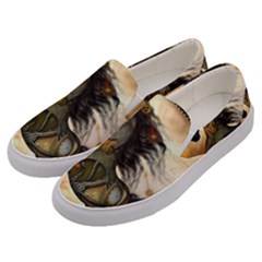 Steampunk, Wonderful Steampunk Horse With Clocks And Gears, Golden Design Men s Canvas Slip Ons