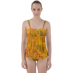 Abstract Art Twist Front Tankini Set