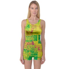 Abstract Art One Piece Boyleg Swimsuit