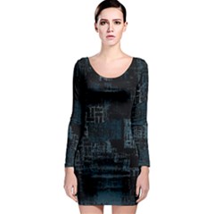 Abstract Art Long Sleeve Bodycon Dress by ValentinaDesign