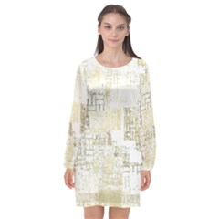 Abstract Art Long Sleeve Chiffon Shift Dress 