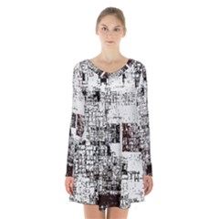 Abstract Art Long Sleeve Velvet V-neck Dress by ValentinaDesign