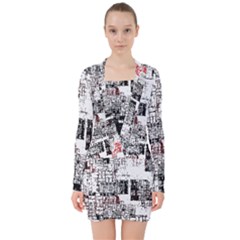 Abstract Art V-neck Bodycon Long Sleeve Dress