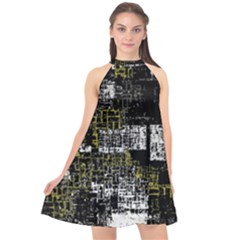 Abstract Art Halter Neckline Chiffon Dress 