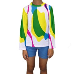 Anatomicalrainbow Wave Chevron Pink Blue Yellow Green Kids  Long Sleeve Swimwear by Mariart