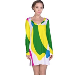 Anatomicalrainbow Wave Chevron Pink Blue Yellow Green Long Sleeve Nightdress by Mariart