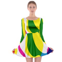 Anatomicalrainbow Wave Chevron Pink Blue Yellow Green Long Sleeve Skater Dress by Mariart