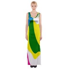 Anatomicalrainbow Wave Chevron Pink Blue Yellow Green Maxi Thigh Split Dress