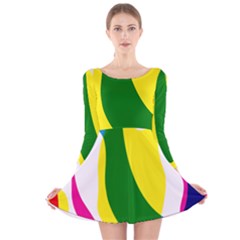 Anatomicalrainbow Wave Chevron Pink Blue Yellow Green Long Sleeve Velvet Skater Dress by Mariart