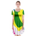 Anatomicalrainbow Wave Chevron Pink Blue Yellow Green Short Sleeve V-neck Flare Dress View1