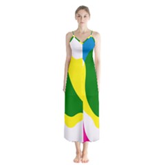 Anatomicalrainbow Wave Chevron Pink Blue Yellow Green Button Up Chiffon Maxi Dress