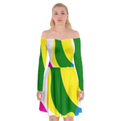 Anatomicalrainbow Wave Chevron Pink Blue Yellow Green Off Shoulder Skater Dress by Mariart