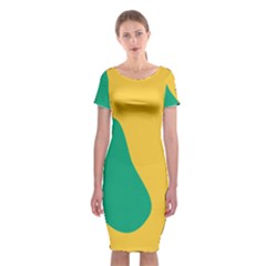 Yellow Green Blue Classic Short Sleeve Midi Dress