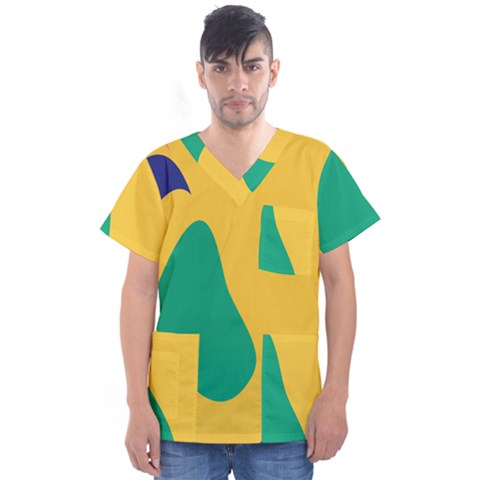 Yellow Green Blue Men s V-neck Scrub Top by Mariart