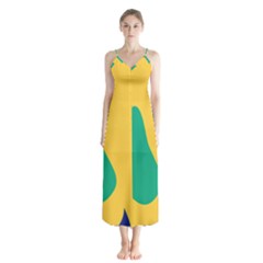 Yellow Green Blue Button Up Chiffon Maxi Dress