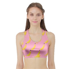 Banana Fruit Yellow Pink Sports Bra With Border by Mariart