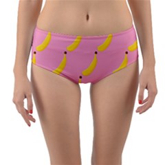 Banana Fruit Yellow Pink Reversible Mid-waist Bikini Bottoms by Mariart